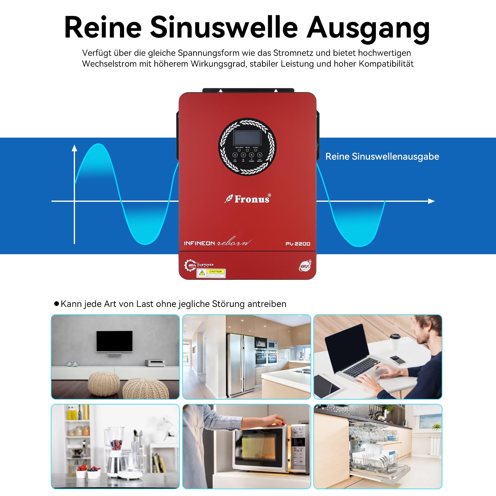 1.8KW Hybrid Wechselrichter 12V DC zu 230V AC Pure Sine Wave Inverter mit 80A MPPT Solarregler Max PV-Eingang 450V, Off-Grid Inversor Support Lifepo4