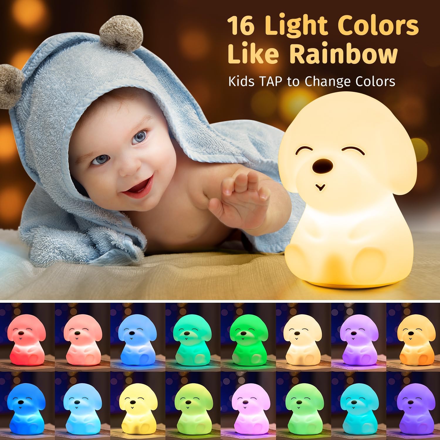 One Fire Confezione regalo: regalo di Natale per bambini,Kawaii,16 colori,luce notturna per bambini,luce notturna a distanza,dimmerabile,10 luminosità,con lampada da comodino,lampada per cameretta