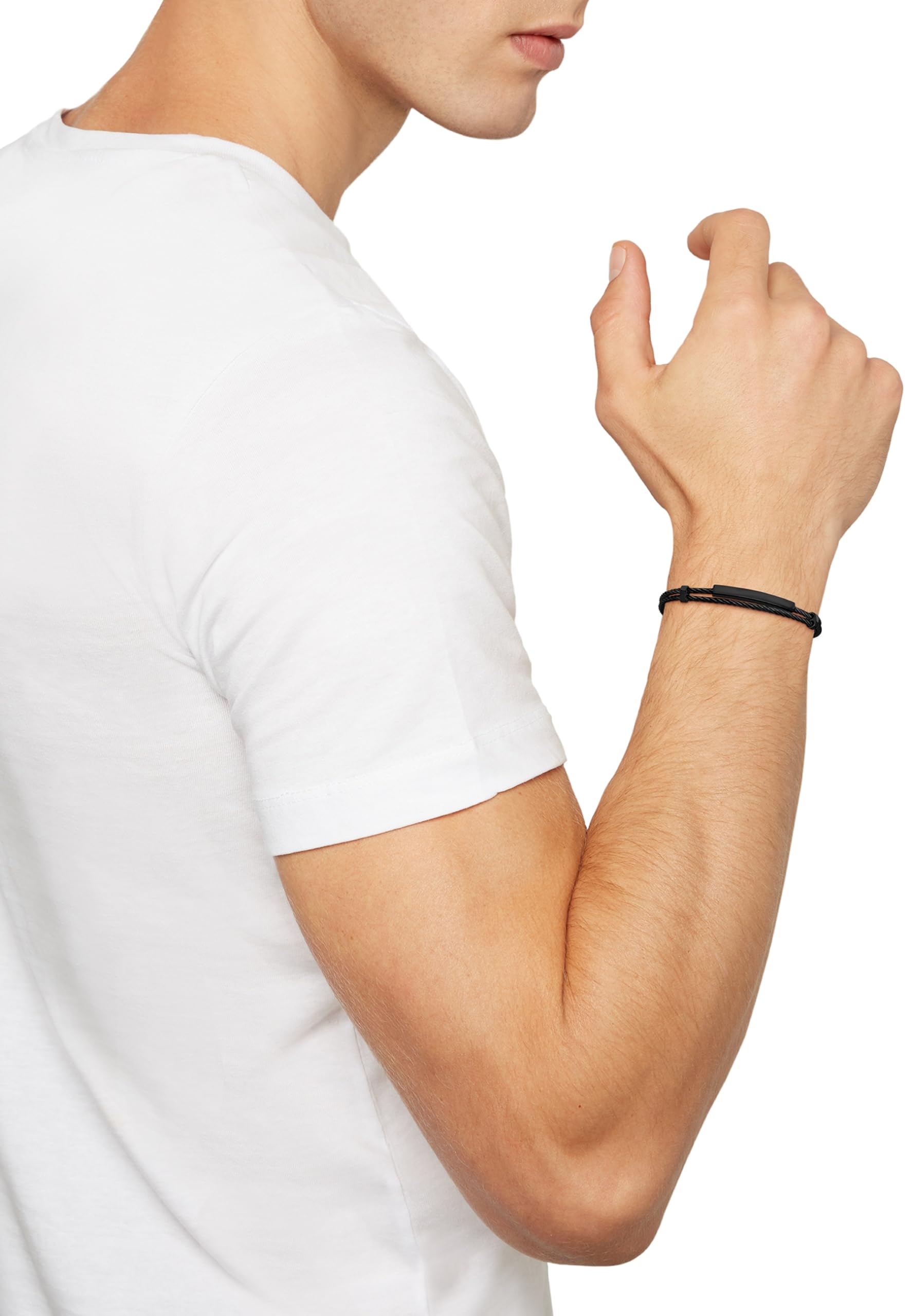 Breil, Collezione Loop, Bracciale Uomo in Acciaio Specchiato, con Sottili Cavetti ed Elemento Centrale Personalizzabile con Incisione, Pratica Chiusura Regolabile 17.5-20.3 cm, Color Argento