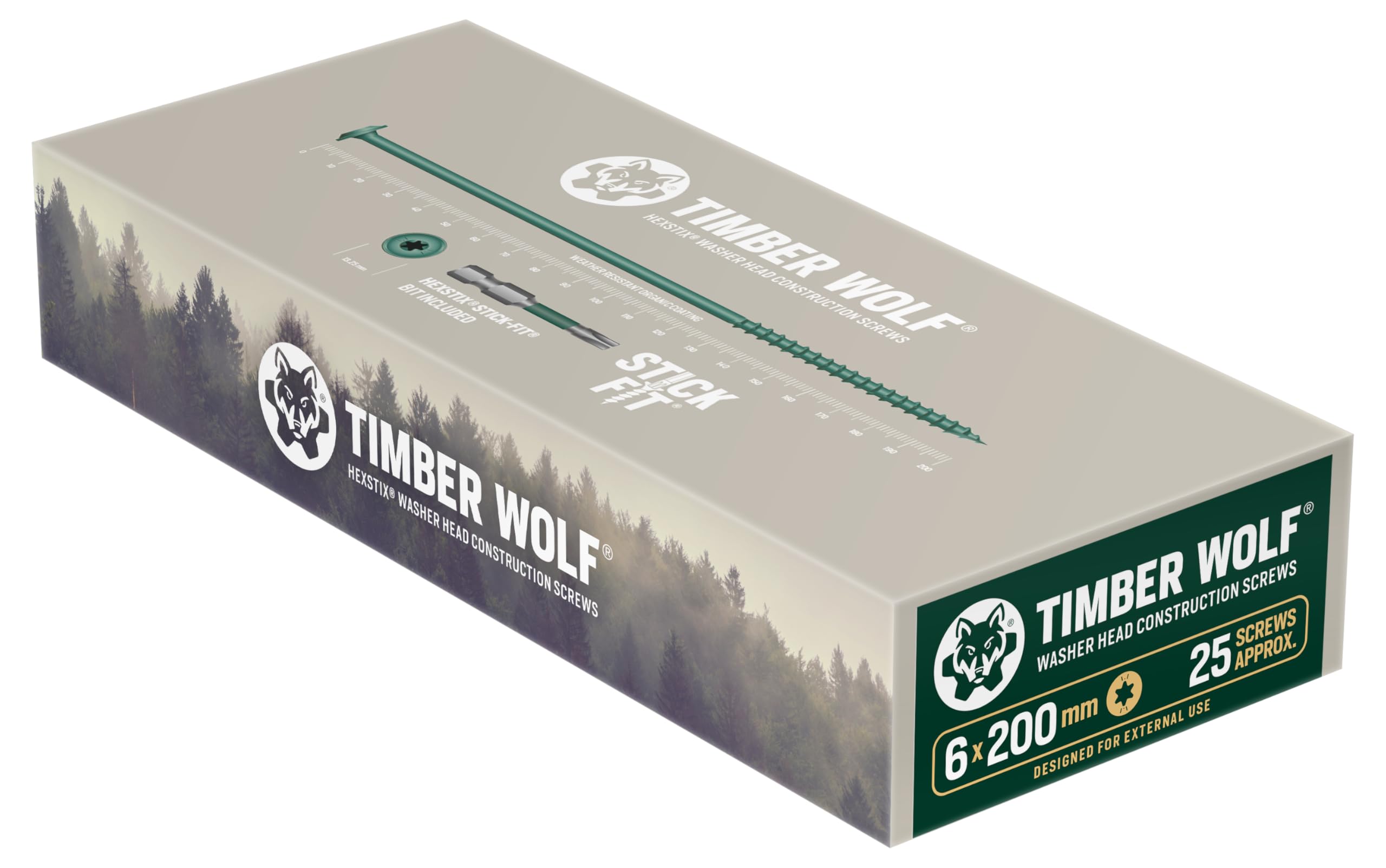 Timber Wolf Washer Head Timber Construction Screws - 6.0 x 200mm (Box 25 pcs)