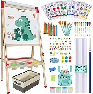 Easel for Kids,Adjustable Wooden Art Easel for Kids,114+ Art Supplies,Do...
