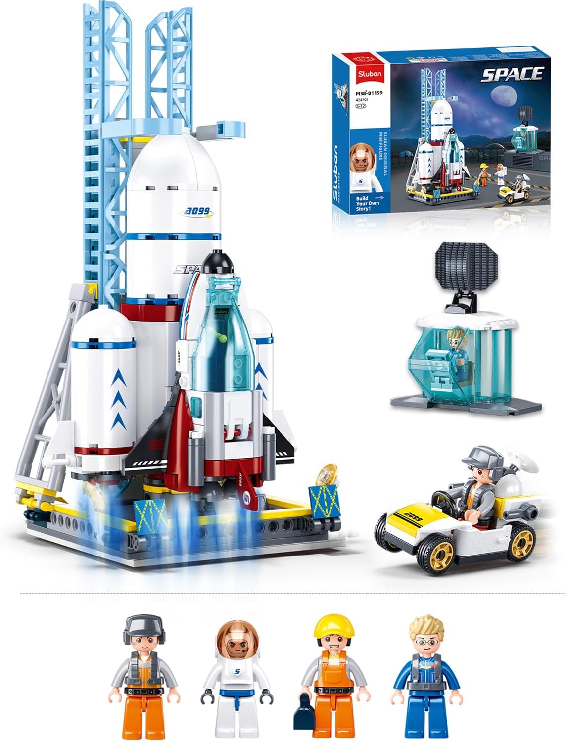 Launch Center City Space Building Set Rocket Launcher Building Kit with 4 Astronaut Minifigures for STEM Role Play Gift Toy for Boys Ages 6 and Up Compatible with Lego Space 424 Pieces