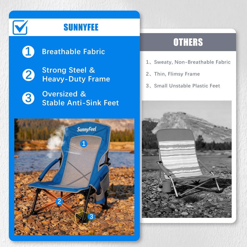 Amazon.com: SUNNYFEEL Folding Low Beach Chair 2 Pack - Lightweight