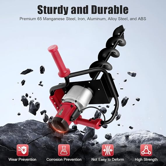 Electric Post Hole Digger, 1500W Earth Auger Dig Hole Fence Post Hole Digging Tools with 2 Drill Bits 5.91/3.94In & Extension Rod, 1.6Hp 3/4 Post-Hole Digger for Digging Fence Tree Planting Etc