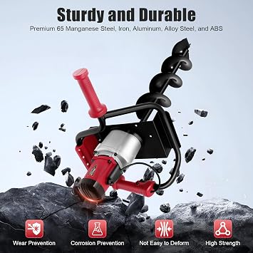 Electric Post Hole Digger, 1500W Earth Auger Dig Hole Fence Post Hole Digging Tools with 2 Drill Bits 5.91/3.94In & Extension Rod, 1.6Hp 3/4 Post-Hole Digger for Digging Fence Tree Planting Etc
