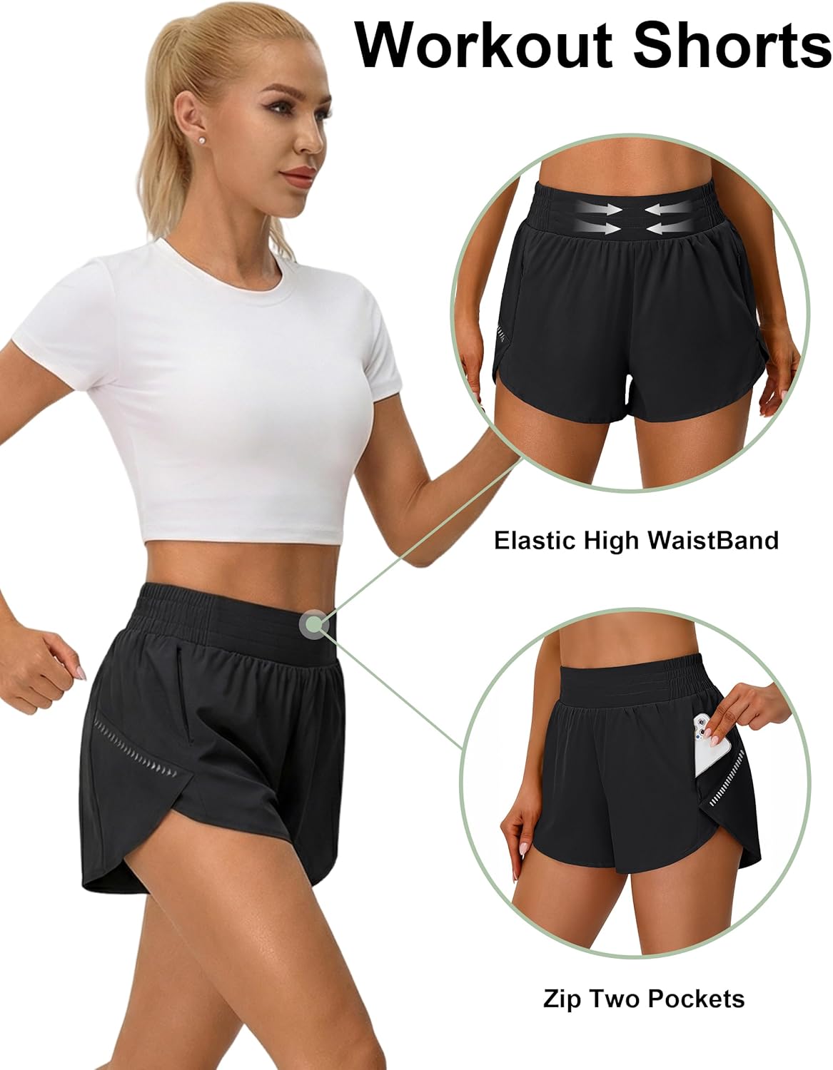BMJL Womens Workout Gym Shorts Athletic Yoga High Waisted 2 in 1 Sporty Dolphin Running Shorts with Zip Pocket 2.5" - Image 3