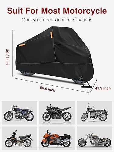 Miniatura 2 de Puroma Funda para motocicleta, 97 pulgadas, tamaño XXL, resistente, impermeable, para exteriores, interiores, con 4 tiras reflectantes para Harley