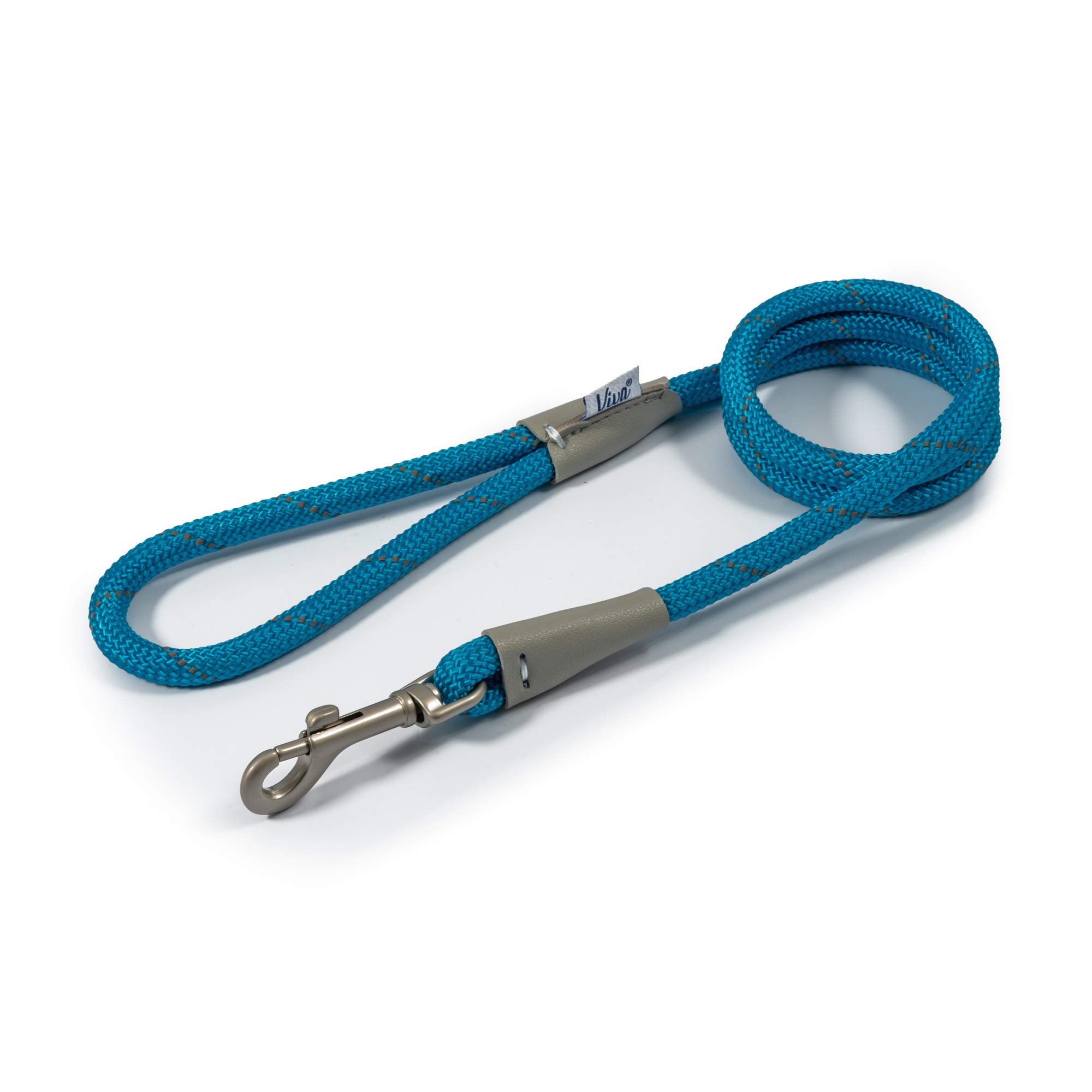 Ancol Viva Reflective Rope and Leather Snap Dog Lead - Blue - Durable Weatherproof Poly Weave Puppy Walking Accessory - 1.07m x 10mm