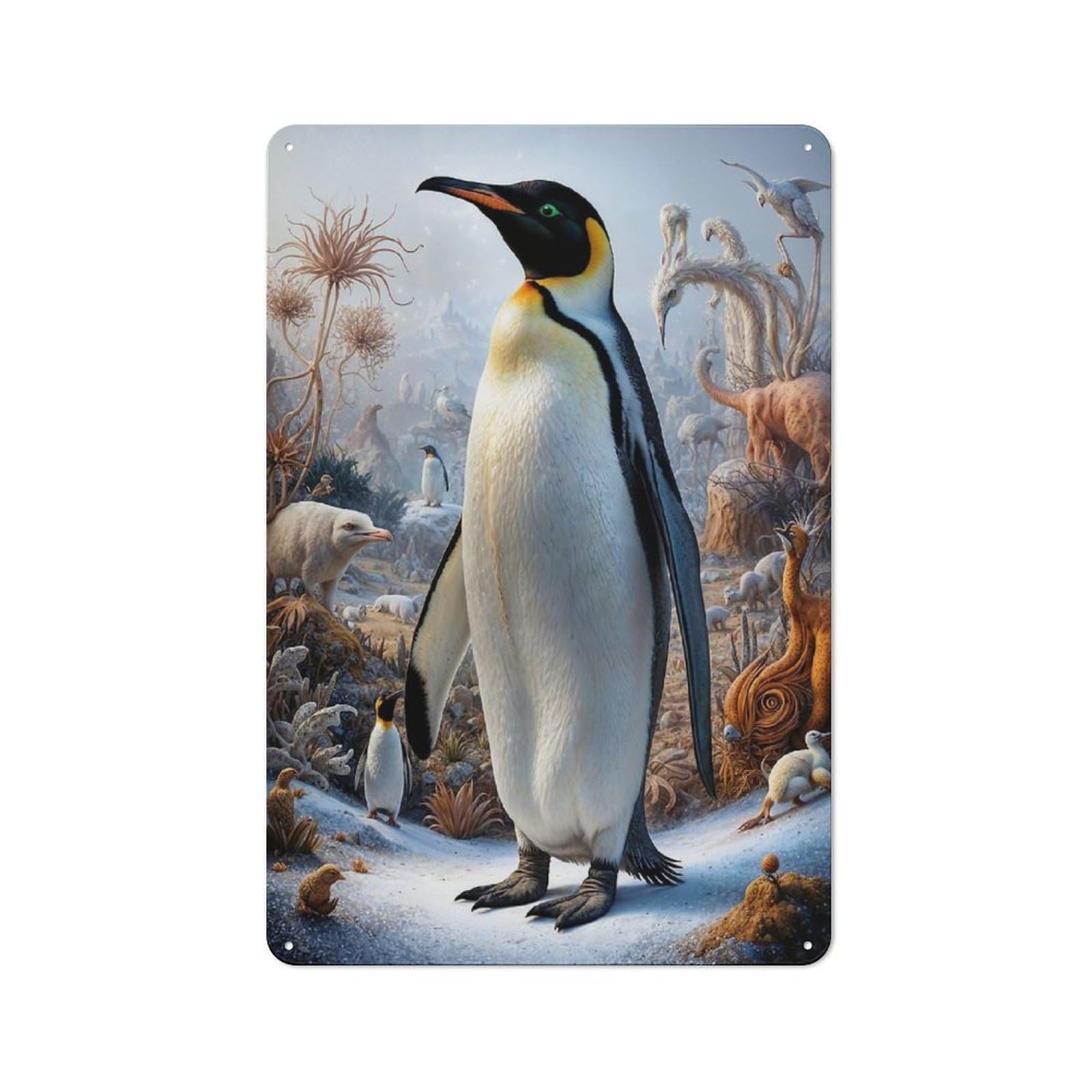 Junmoney Surreal Penguin Safari Metal Wall Sign 30X20cm Featuring For Café Or Restaurant, For Vintage Wall Decor Fans, For Metal Sign Collectors