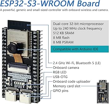 Amazon.com: Freenove Ultimate Starter Kit for ESP32-S3-WROOM CAM (Included), Dual-core 32-bit 240 MHz Microcontroller, Onboard Camera Wireless, Python Amazon.com: Freenove Ultimate Starter Kit for ESP32-S3-WROOM CAM (Included), Dual-core 32-bit 240 MHz Microcontroller, Onboard Camera Wireless, Python