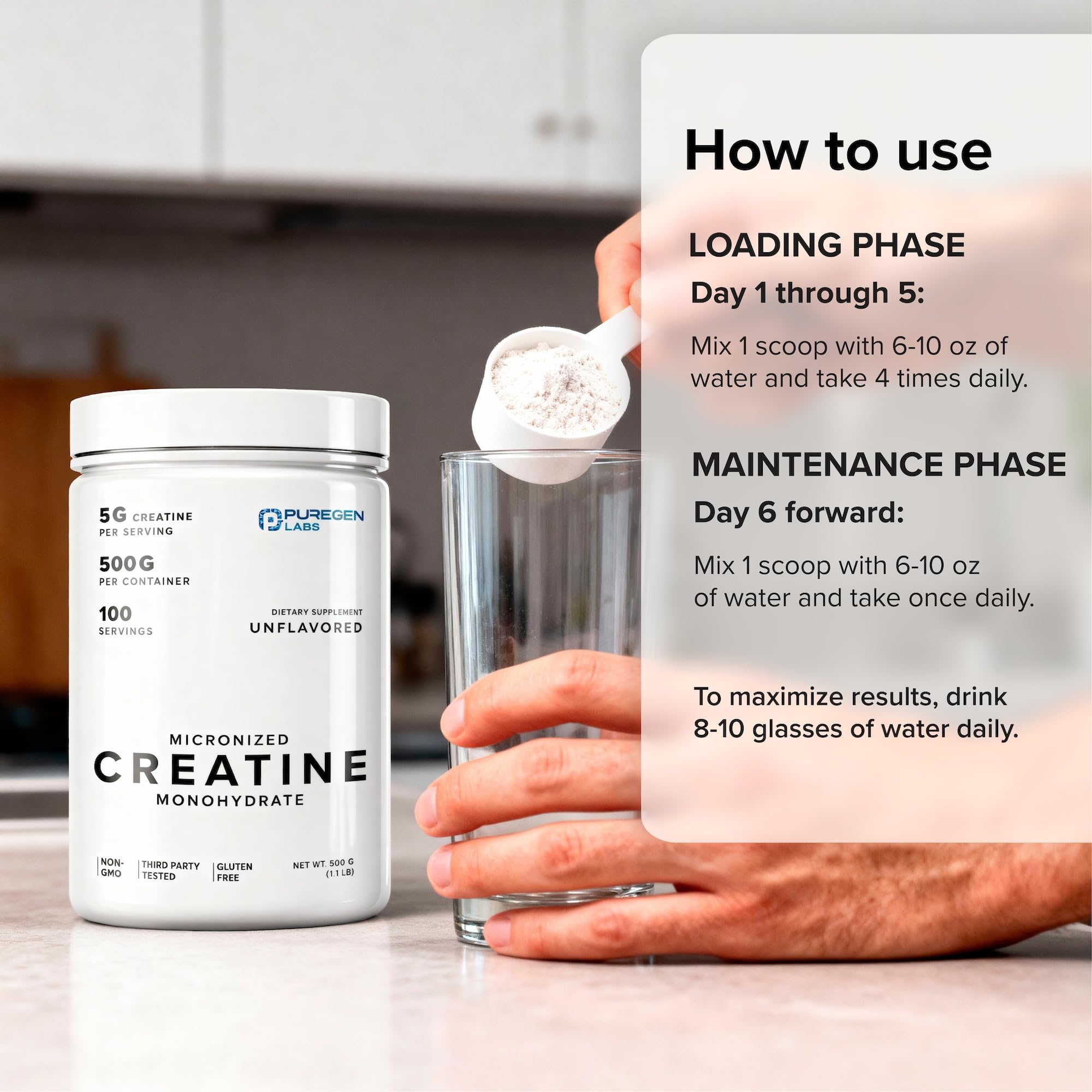 Puregen Labs Micronized Creatine Monohydrate Powder 500g, 100 Servings — Amazon image 5