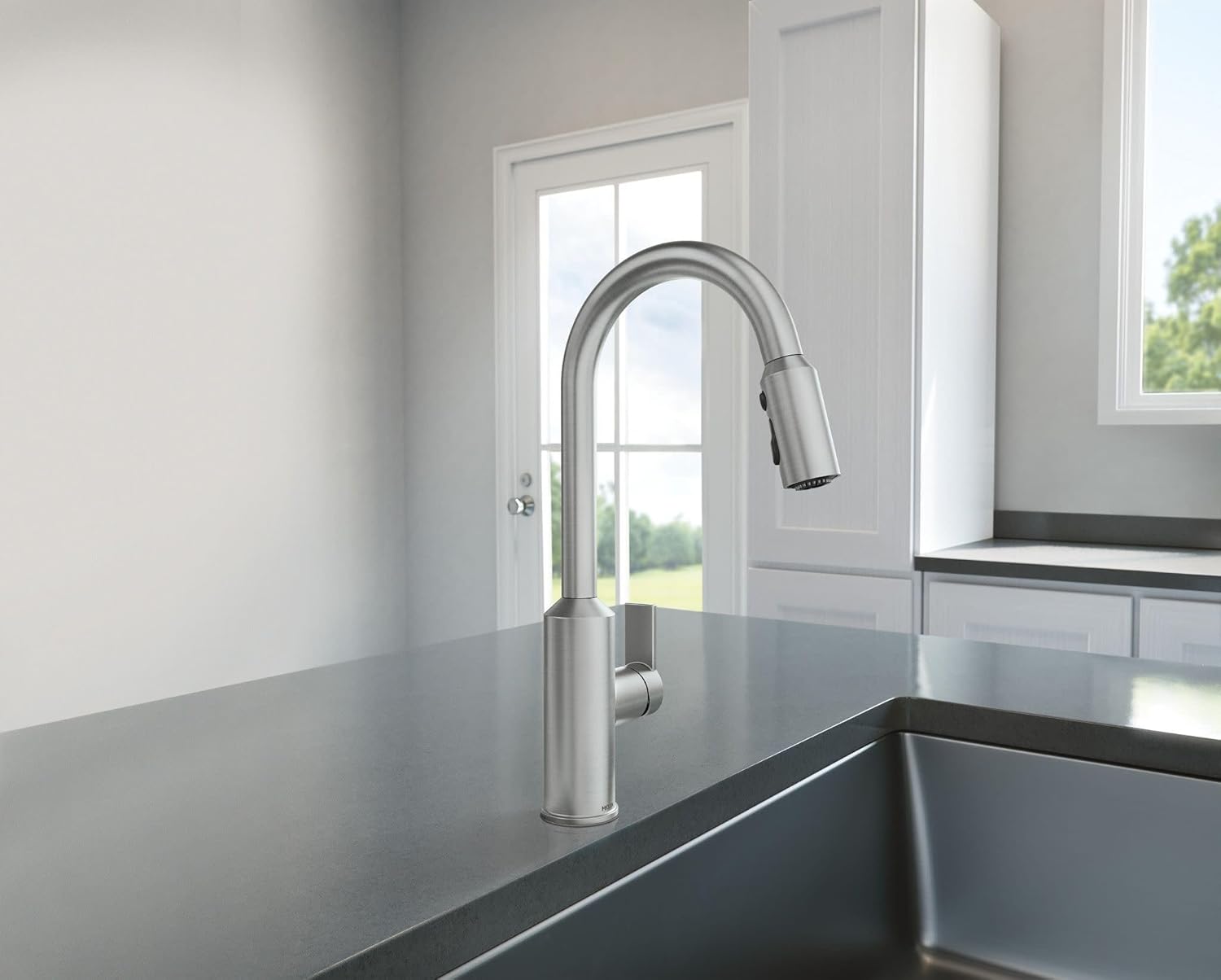 Moen Meena One Handle Kitchen Faucet with Pull Down Sprayer, High Arc Kitchen Sink Faucet Featuring Reflex System and Duralock Quick Connect, Spot Resist Stainless, 87270SRS