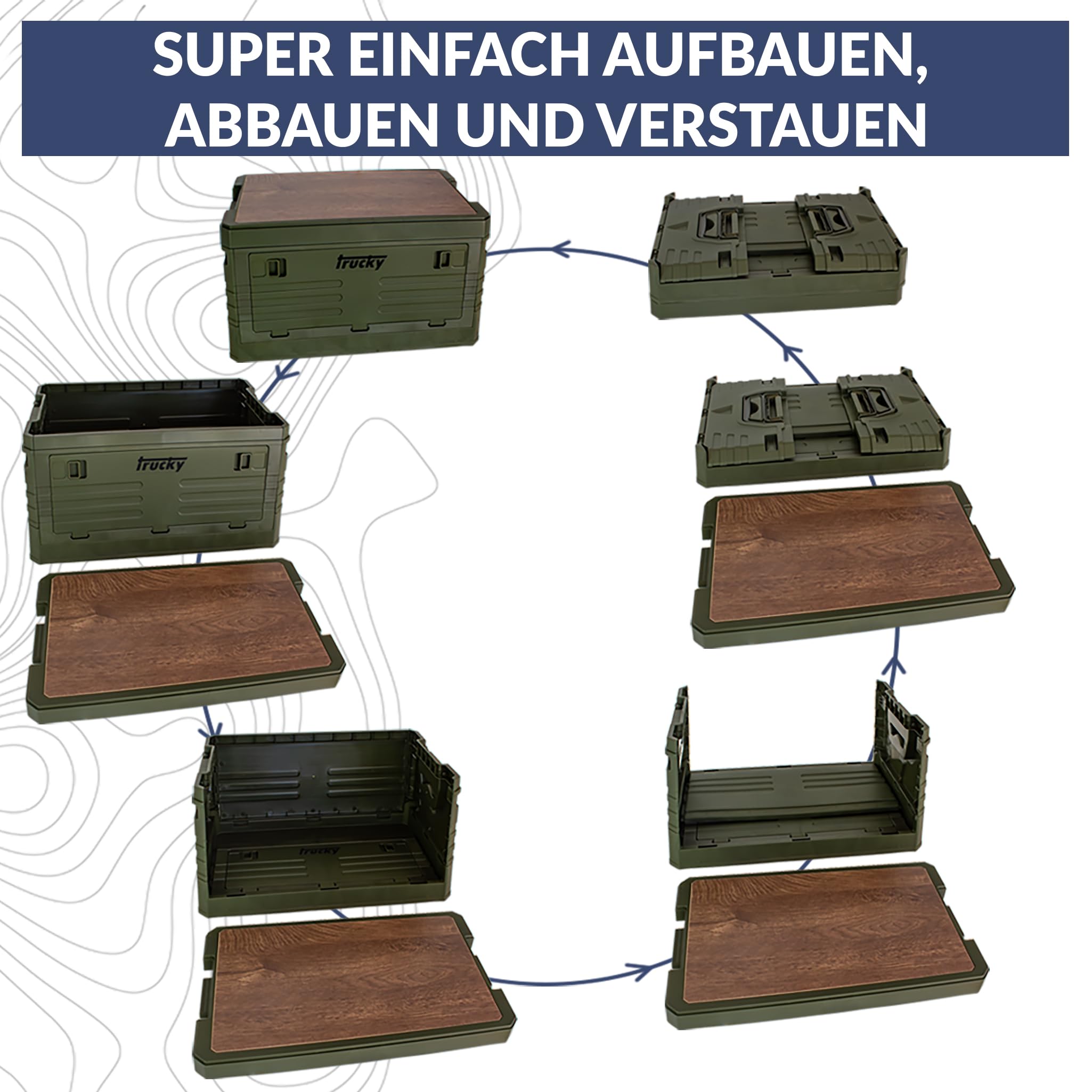 Trucky Storage Box mit Deckel Camping Klappbox Klappkiste Aufbewahrungsbox | 2er Set 35 L, 48 x 30 x 24 cm, Grün, faltbar, Aufbewahrung, Kiste