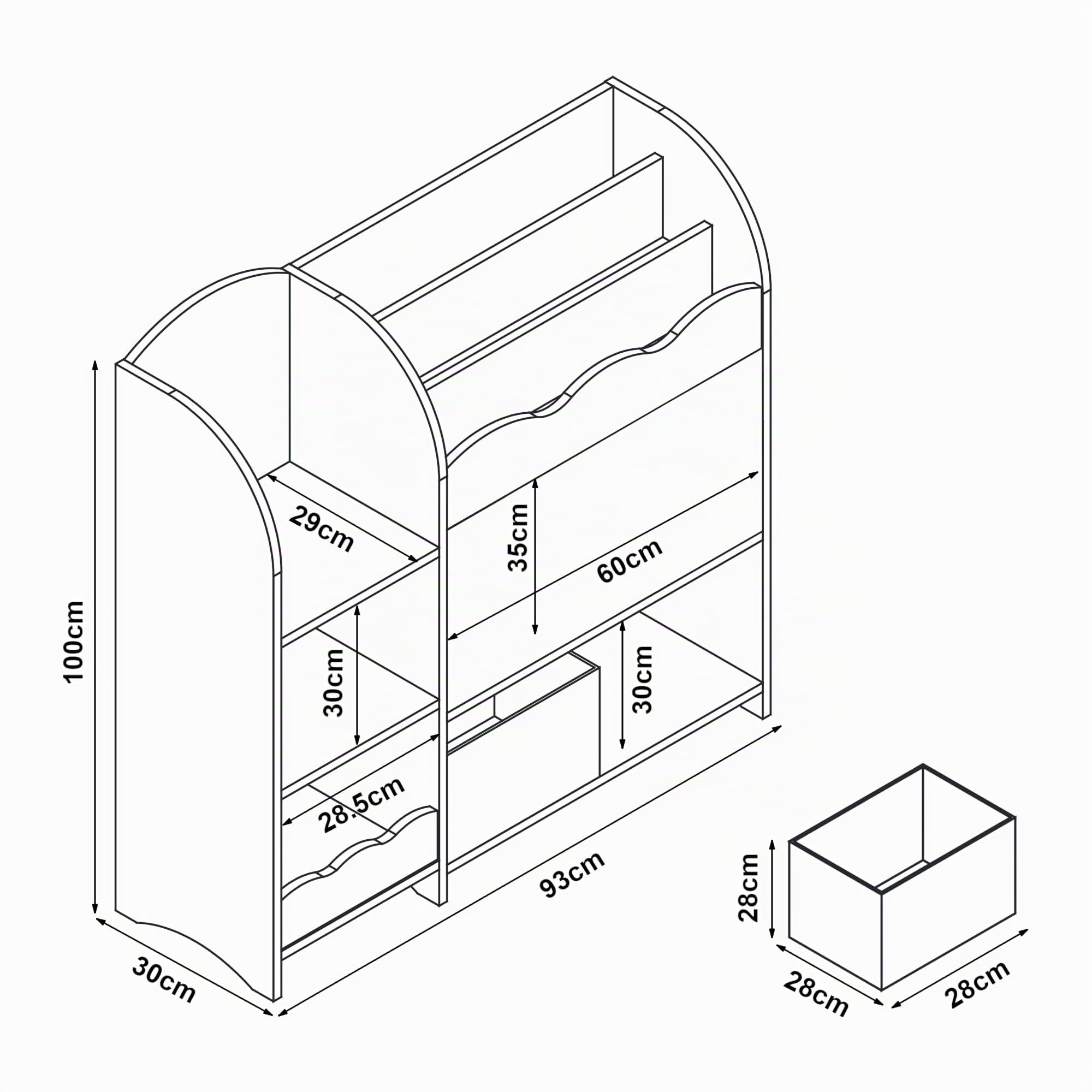 [en.casa] Étagère Enfant avec Compartiments de Rangement Ouverts et 2 Boîtes Meuble de Stockage avec Motif Koala Panneau de Particules Polyester 100 x 93 x 30 cm Blanc Gris