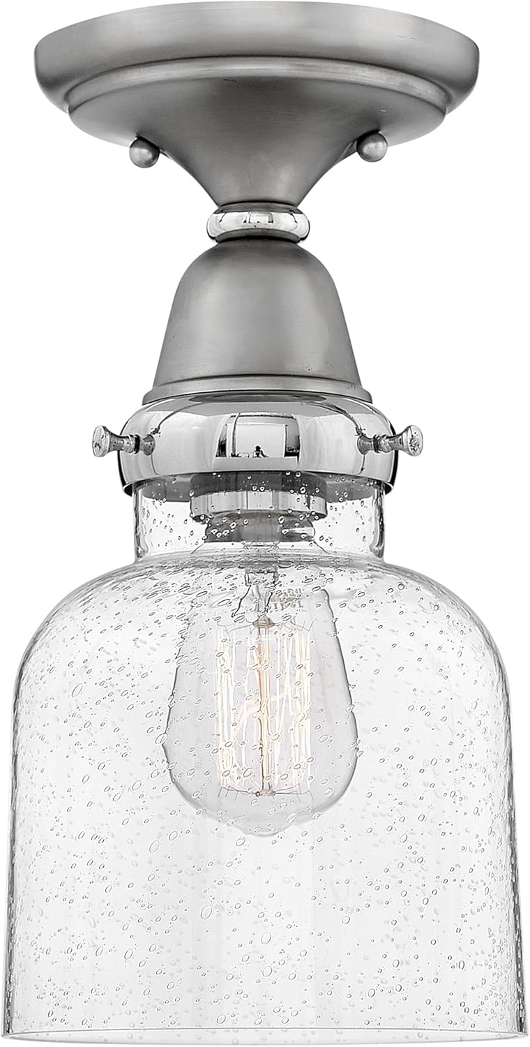 Hinkley Academy Collection 12" One Light Flush Mount, Oil Rubbed Bronze w/Clear Seedy Glass