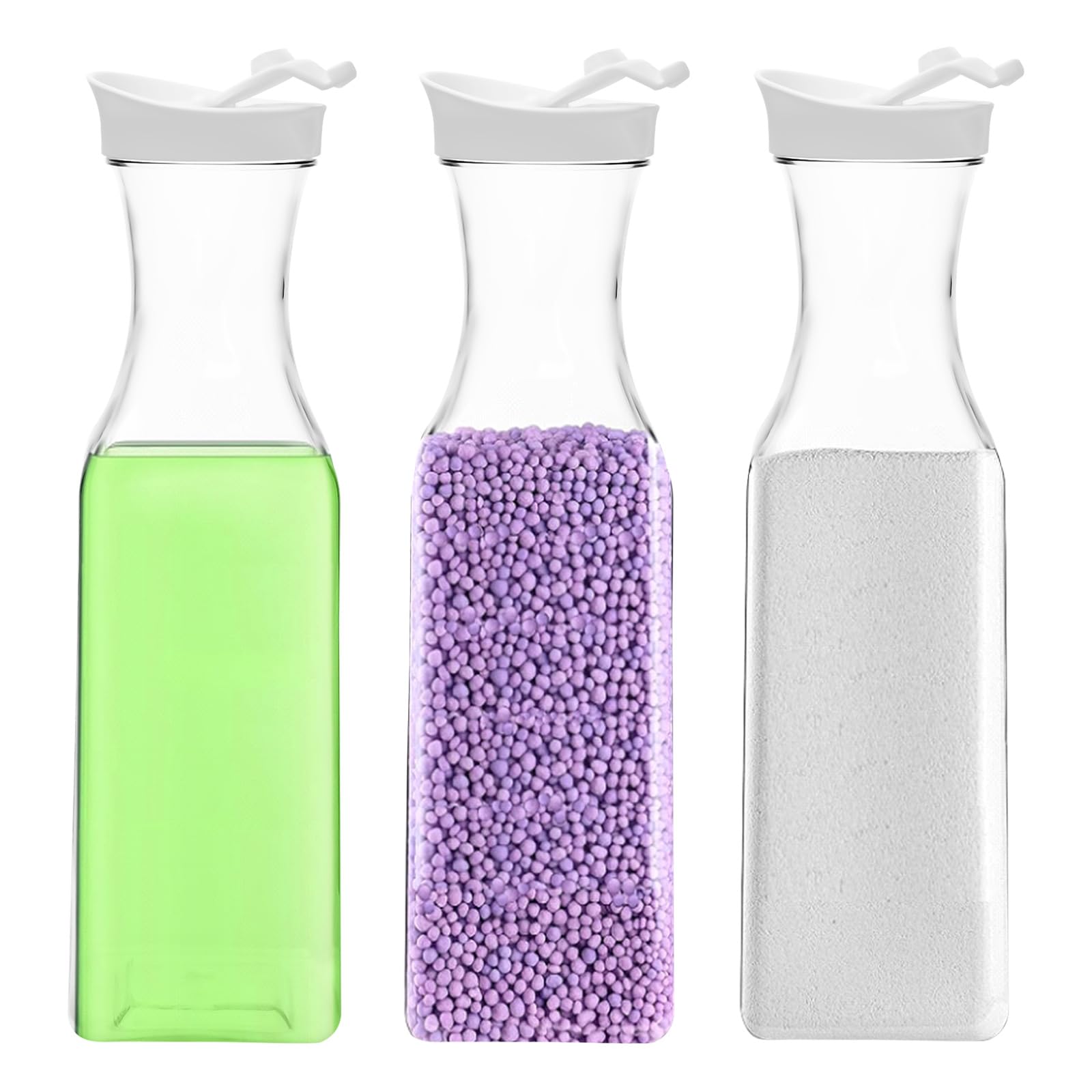 3PCS Washing Powder Storage Container,1.5L Detergent Dispenser Laundry Liquid Dispenser,Reusable PET Plastic Laundry Detergent Storage for Fabric Softener, Scent Booster, Laundry Powder (A) (TAPE1)