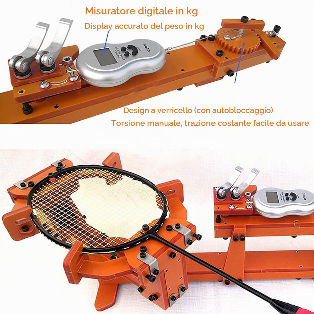 Macchina incordatrice per racchette con accessori per incordatura, macchina per incordatura di racchette da badminton a 6 punti fissa da 60 libbre, per racchette da tennis o da badminton fai da te