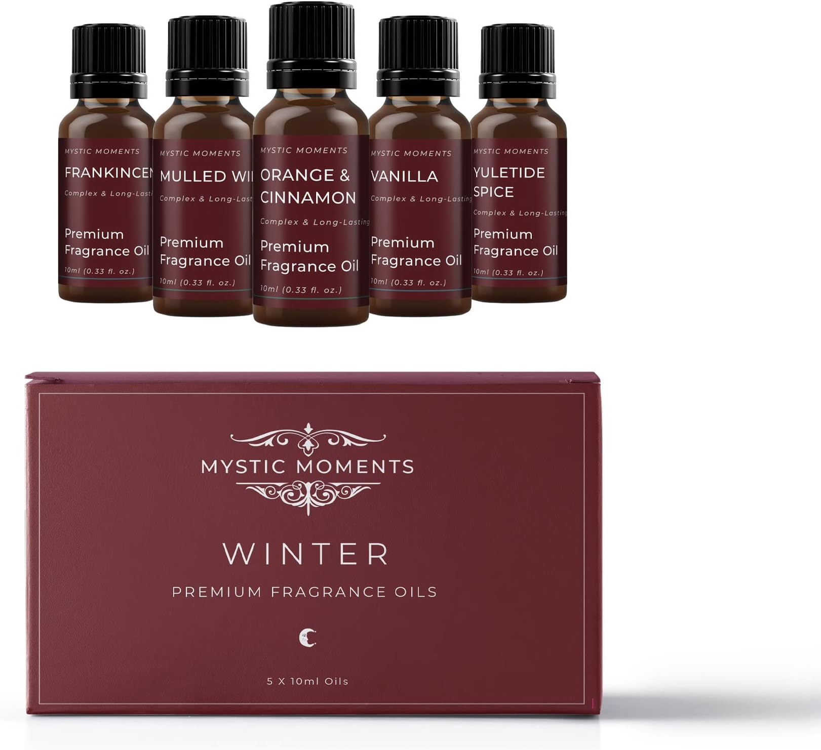 Winter Fragrant Oil Starter Pack | 5 x 10 ml Premium Aromatic Oils | Frankincense, Mulled Wine, Orange & Cinnamon, Vanilla & Yuletide Spice for Candles & Crafts