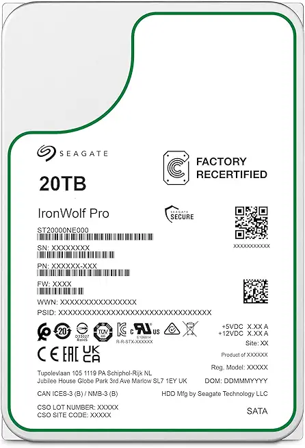 Seagate ST20000NE000 IronWolf Pro 20TB NAS Internal Hard Drive HDD – CMR 3.5 Inch SATA 6Gb/s 7200 RPM (Renewed)