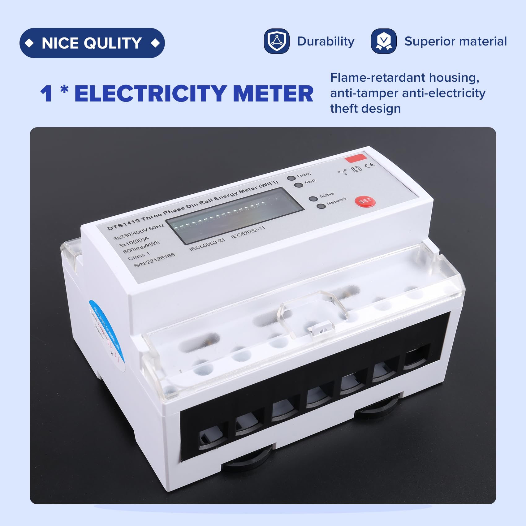 Medidor de Electricidad Inteligente con Wifi, Prepago, Remoto, Multifuncional, Trifásico, Tipo Riel, para el Hogar.