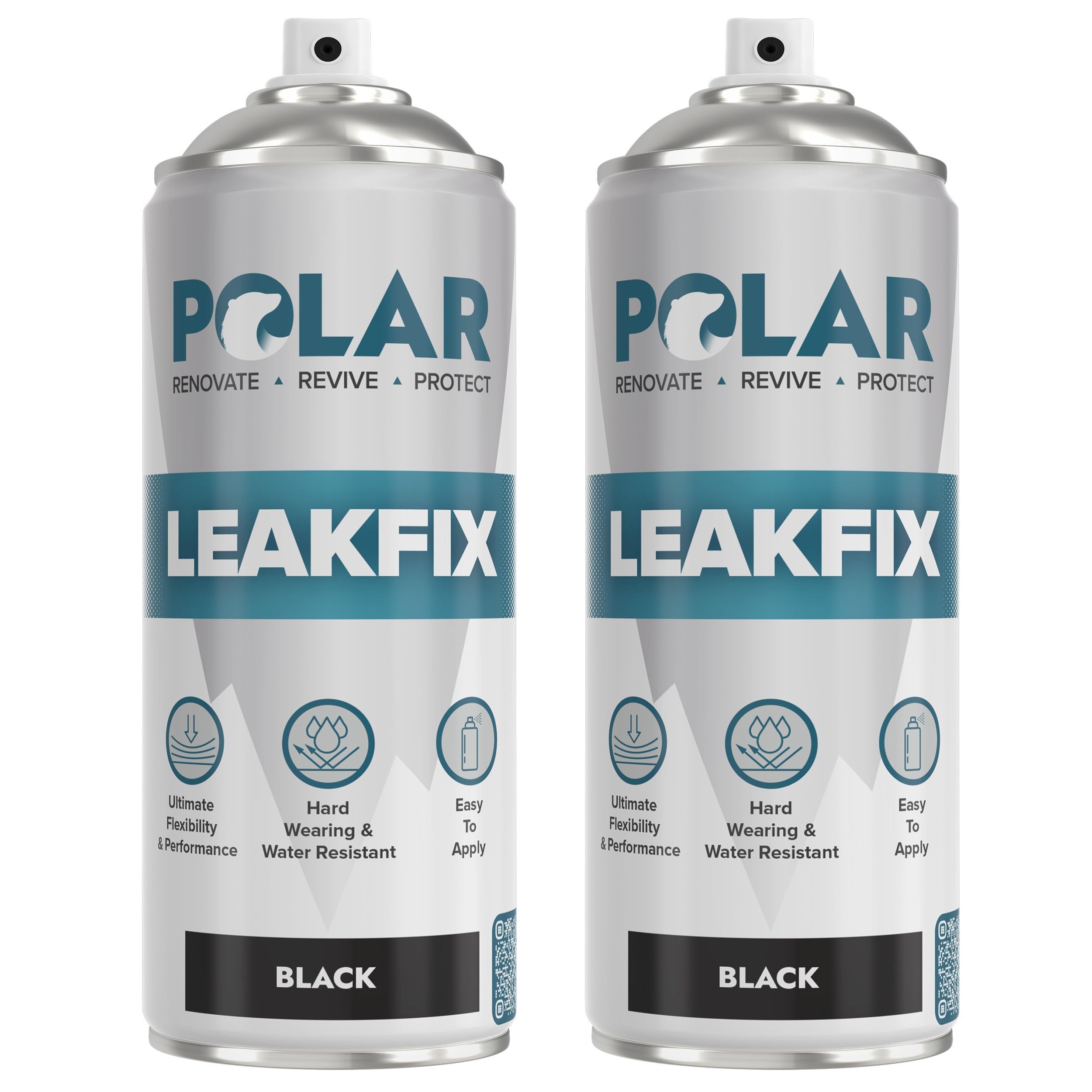 Polar Black Leak Fix Spray - 2 x 400ml - Waterproof Roof Sealant - Instantly Seals Leaks and Cracks, for Lasting Protection on Roofs, Drainpipes & Gutter Repairs - for Interior and Exterior Use