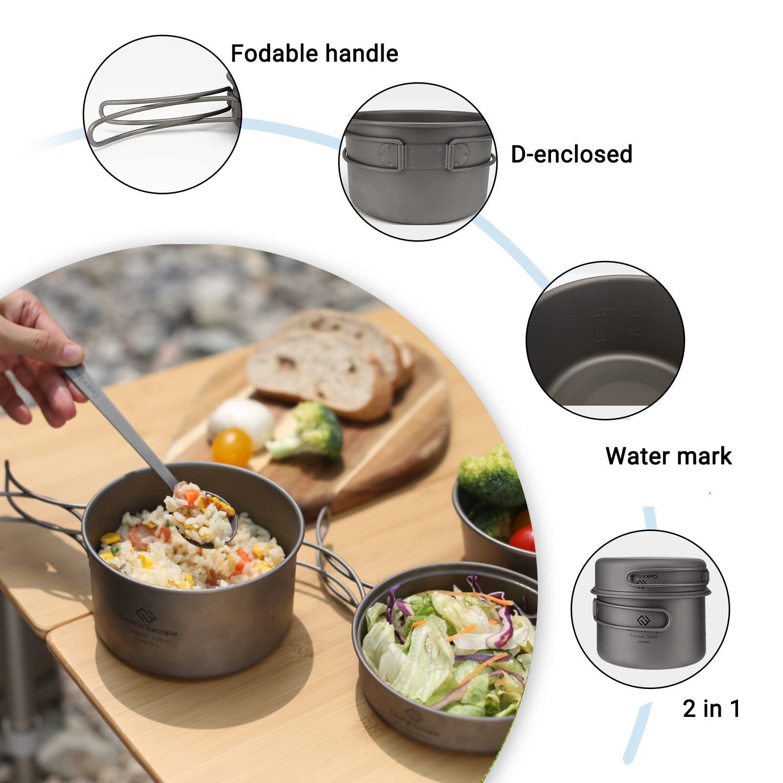 Titanium Pot Foldable Camping Pot Titanium Camping Cookware COOK'N