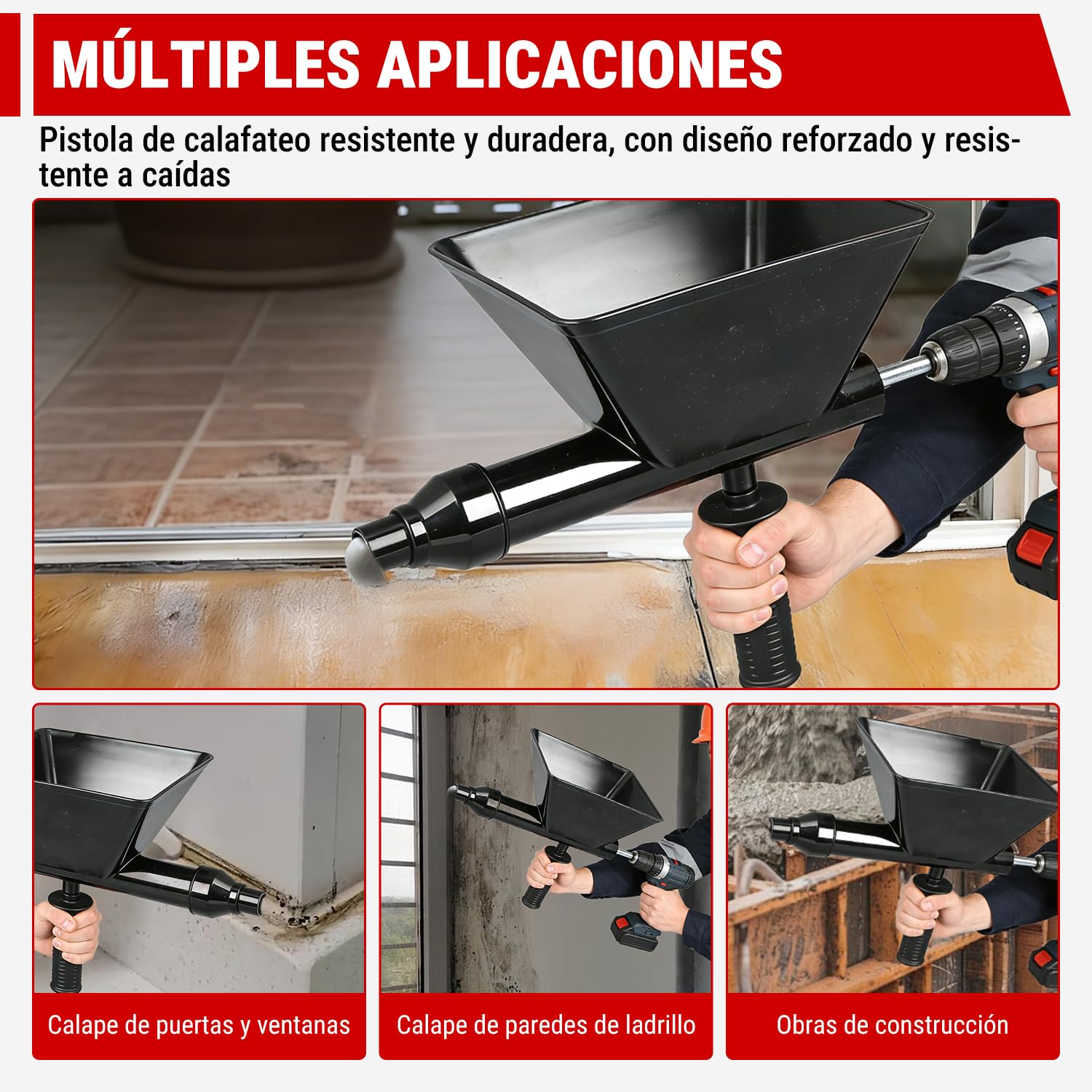 Pistola de Mortero Eléctrica, Aplicador Mortero Juntas, Máquina de Lechada con 4 Boquillas Desmontables, Prensa de Mortero para Juntas de Mortero, Paredes de Piedra y Suelos