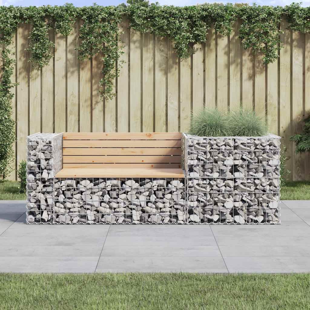 Banco de jardín con gavión de madera maciza de pino, 192 cm