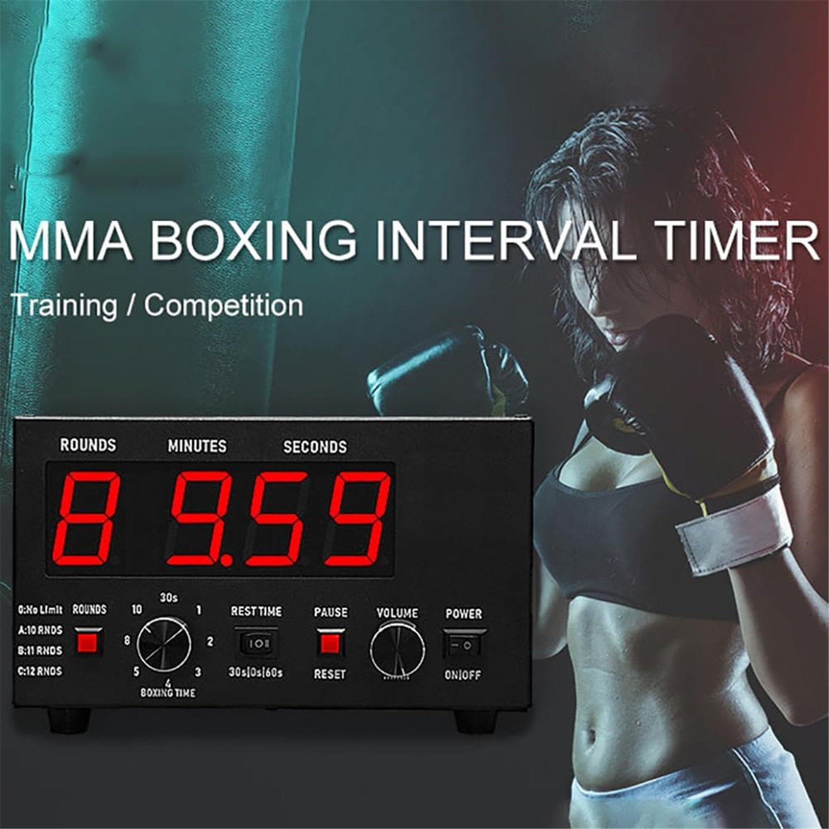 Zegar interwałowy bokserski, profesjonalny licznik gimnastyczny, z wyświetlaczem LED, do Muay Thai, MMA, Kickboxen (Blauw)