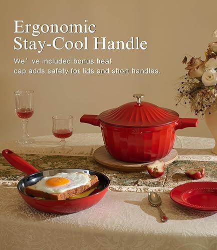 Miniatura 5 de Lebof - Juego de utensilios de cocina de cerámica antiadherente (7 piezas)  Juego de ollas y sartenes de aluminio fundido en titanio con tapas, sin