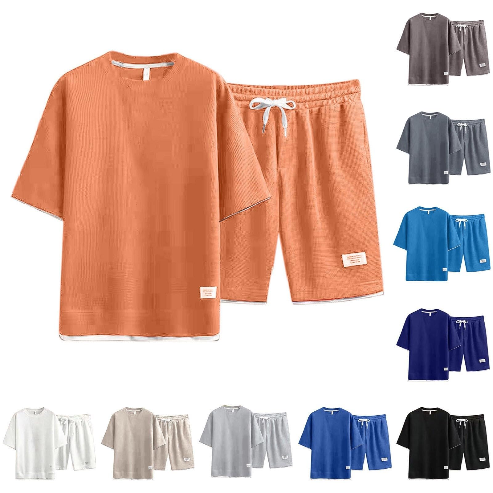 Ensemble Été Homme Léger Décontracté, T-Shirt et Short 2 Pièces en Coton, Confortable Survêtement Jogging, Tenue de Sport Détente pour Plage, Quotidien, Voyage et Sorties Estivales
