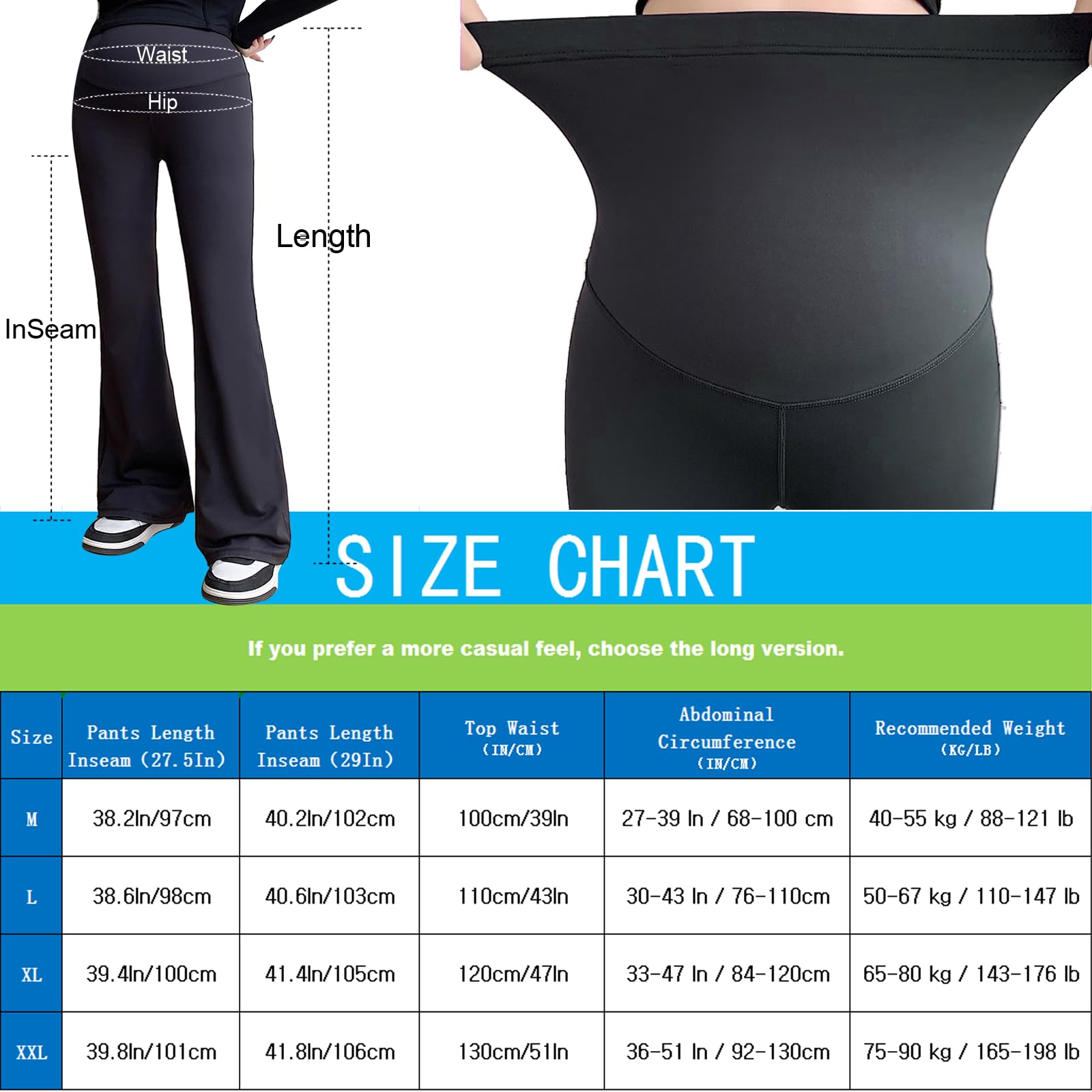 Alled Premamá Pantalones,Cintura Alta Acampanados Pantalones de Yoga para Embarazo, Negocios Casuales, Leggings de Maternidad sobre el Vientre Mujer (M, Negro)