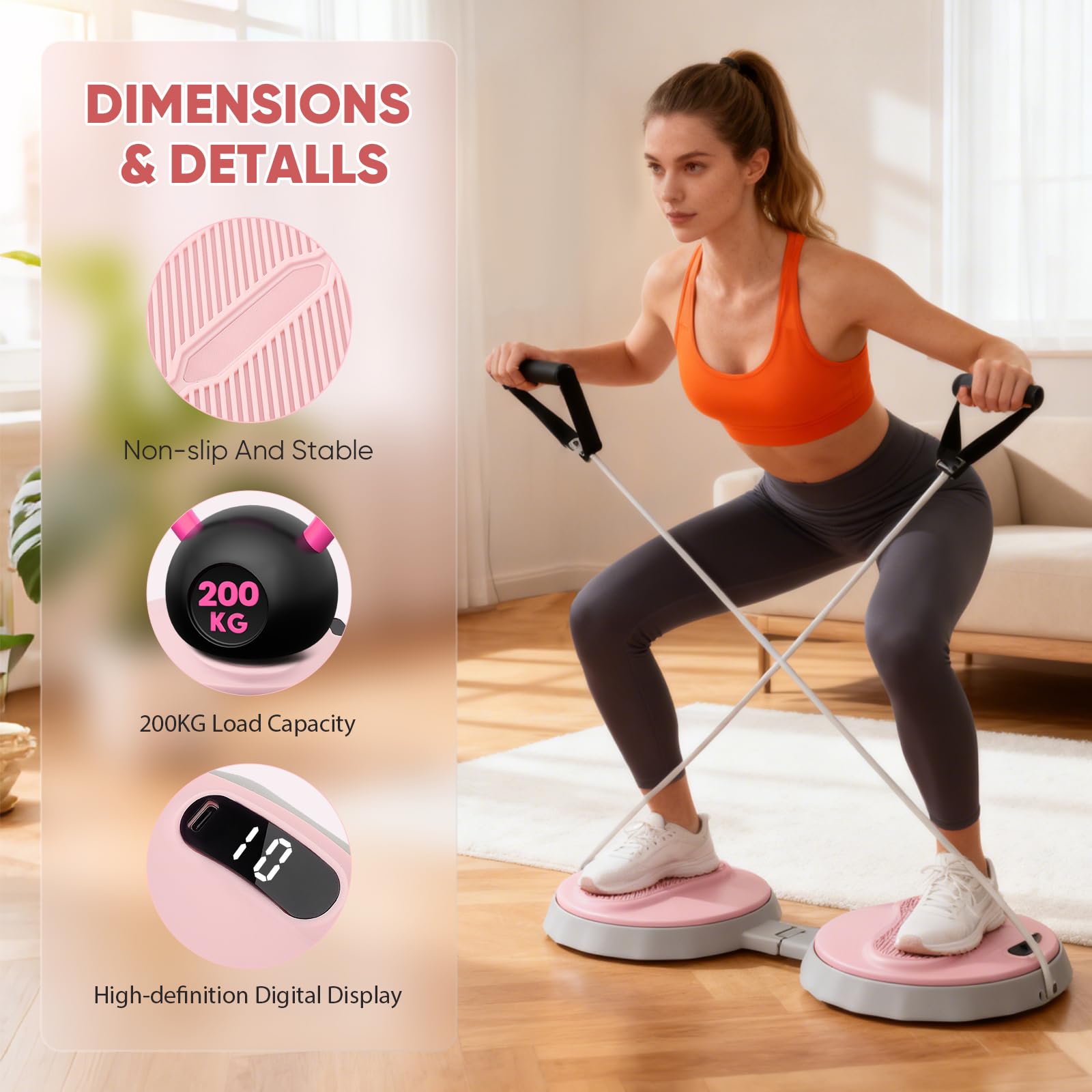 Klappbarer Twist Waist Disc Board mit Schrittzähler & Kordelzug, 400KG Tragkraft, Balanceboard für Bauch, Beine, Po, Hüfte, Gleichgewichtstrainer, Drehplatte, Taillentwister für Zuhause/Büro