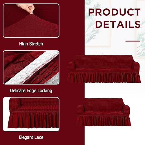 Miniatura 3 de Juego de 2 fundas de sofá para sofá, funda de sofá con falda, duradera, lavable, de alta elasticidad, fundas de muebles para sofá, sofá biplaza y