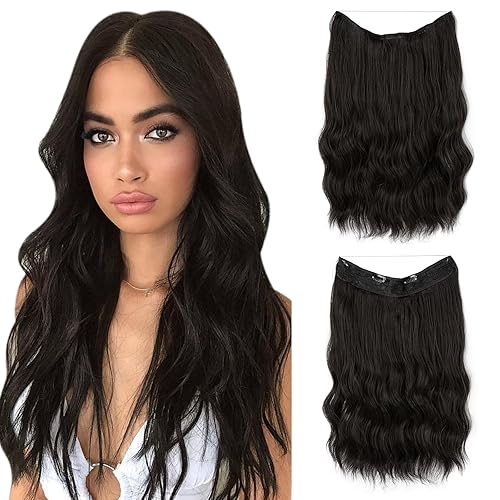 SARLA Extensión de cabello de alambre invisible con 3 clips, peluca sintética corta de onda de playa, diadema ajustable transparente para mujeres,