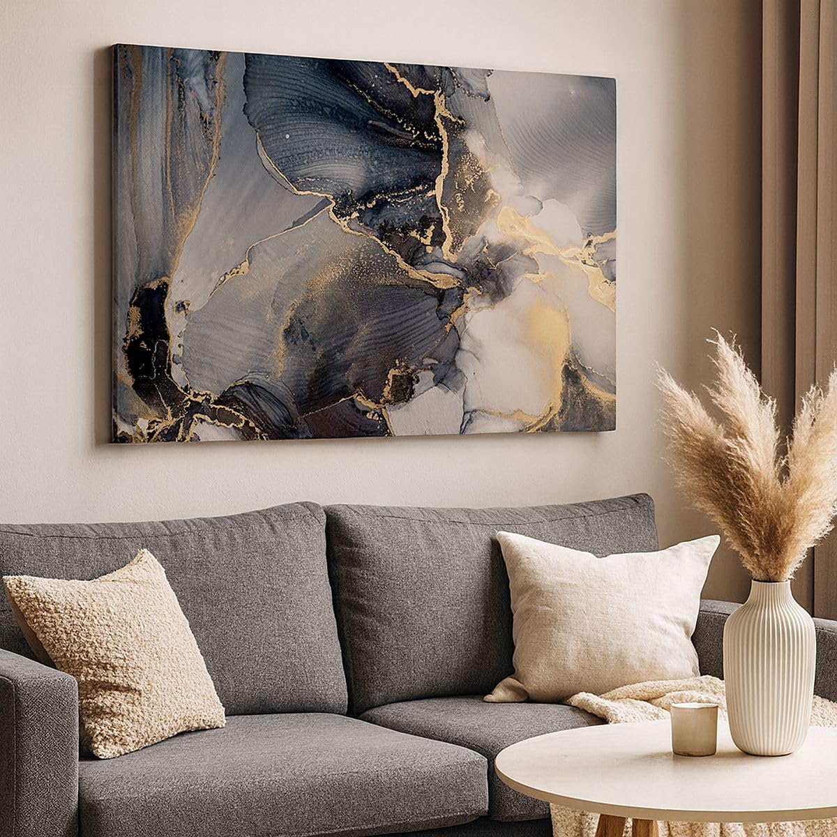 Wandbilder Dekoration Wohnzimmer Dunkel Abstraktion Gold Bilder auf Leinwand 120x80cm Leinwandbild Schlafzimmer Küche Deko Wand Kunstdruck Art Groß XXL Wanddeko Bild Wall Decor Canvas AA120x80-4824 | Dunkelheit Gold Abstraktion Dekorative Bild XXL 1 Stück