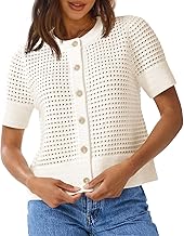 Saodimallsu Womens Crochet Short Sleeve Cardigans Button Up Crew Neck Summer Beach Knit Sweater Tops