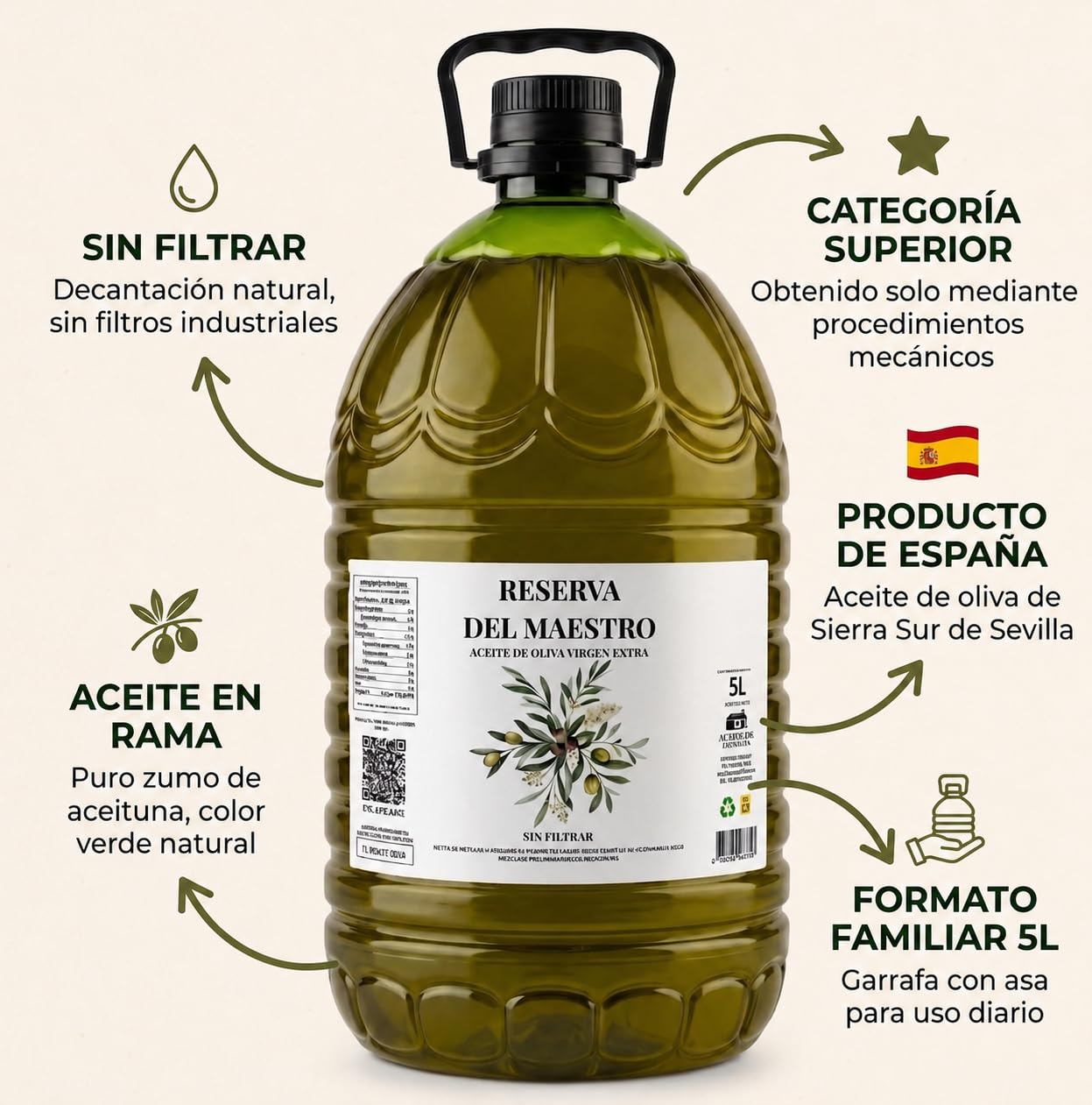 Aceite de Oliva Virgen Extra sin Filtrar Reserva del Maestro, Garrafa 5L