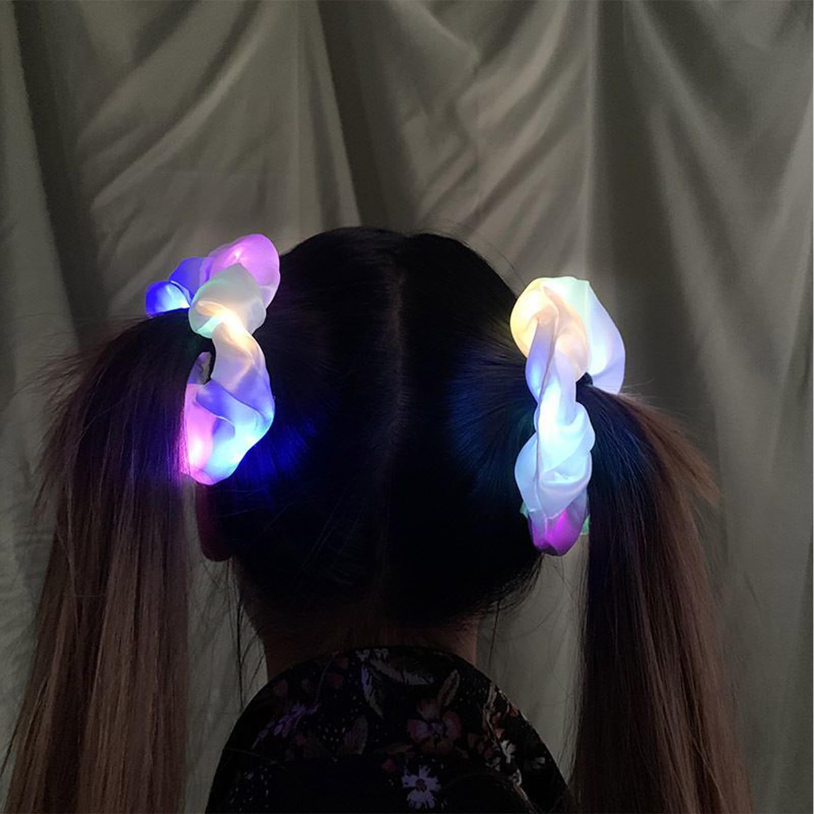 Set di 9 elastici per capelli a LED, per ragazze, per il compleanno dei bambini, per ragazze, in raso, per il pigiama al neon