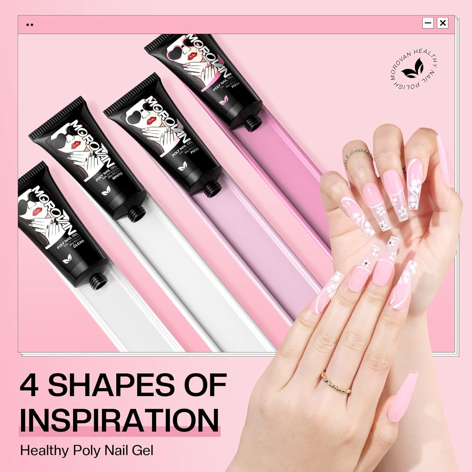 Morovan Poly Gel Nail Kit: 1 OZ Poly Nail Gel Kit 4 Colors Large Capactiy Poly Nail Extension Gel Kit - All In One Poly Gel Kits for Beginner with Everything DIY at Home