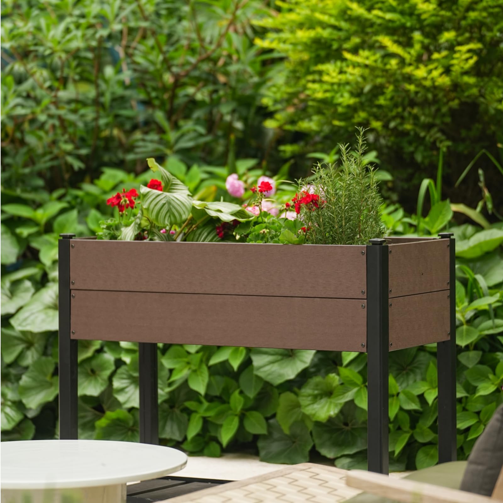 Acekool Hochbeet Für Garten Holz 109x49x85 cm—Hochbeinig, Pflanzbeet, Gemüsebeet, Blumenkasten, Für Terrasse & Balkon, Wetterfest & Einfache Montage, Braun