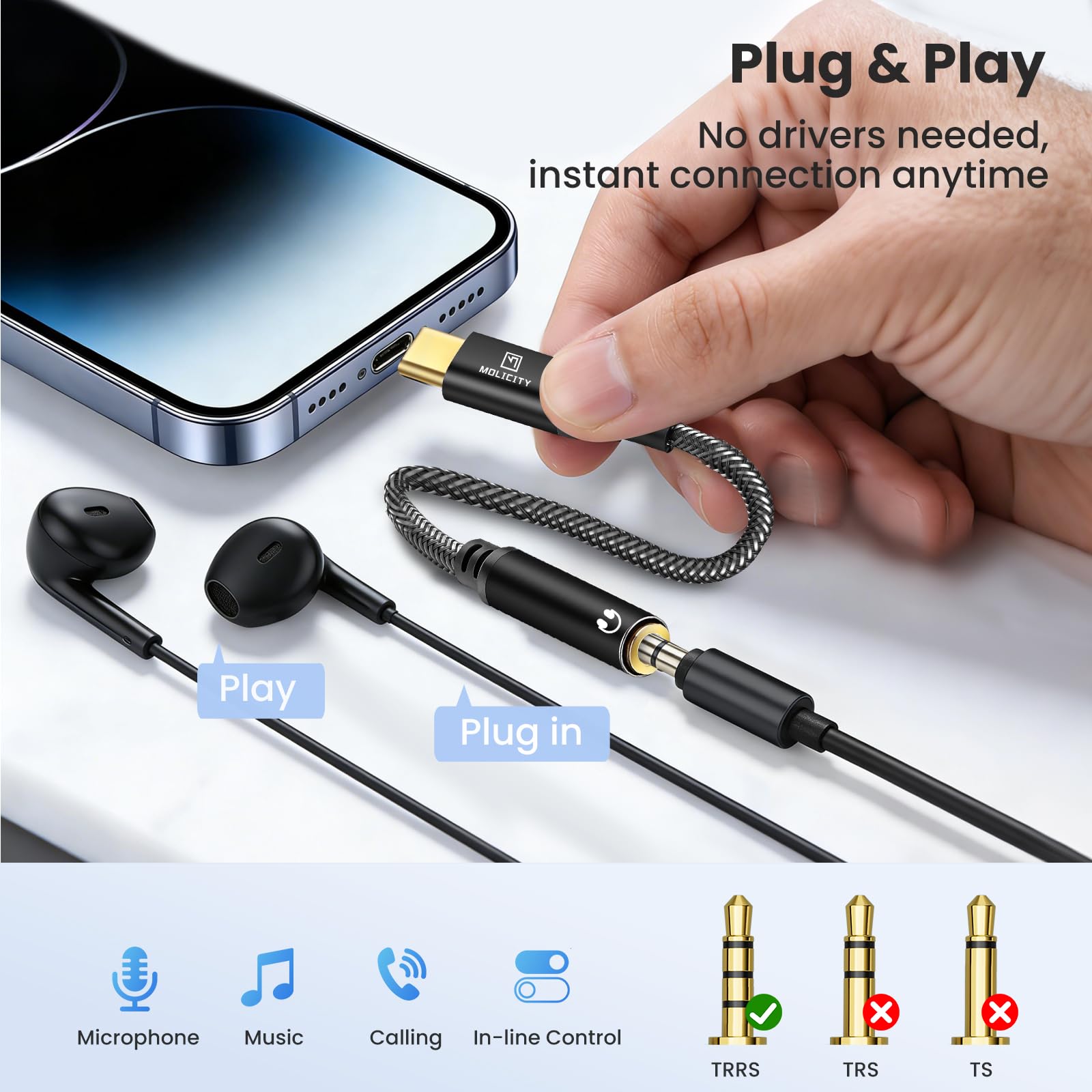 Adattatore da USB tipo C a jack per cuffie femmina da 3,5 mm, cavo da USB C a Aux Audio Dongle compatibile con iPhone 16 Pro Max/15 Pro/15, Samsung Galaxy S24/S23/S22 Ultra, iPad Pro, Pixel