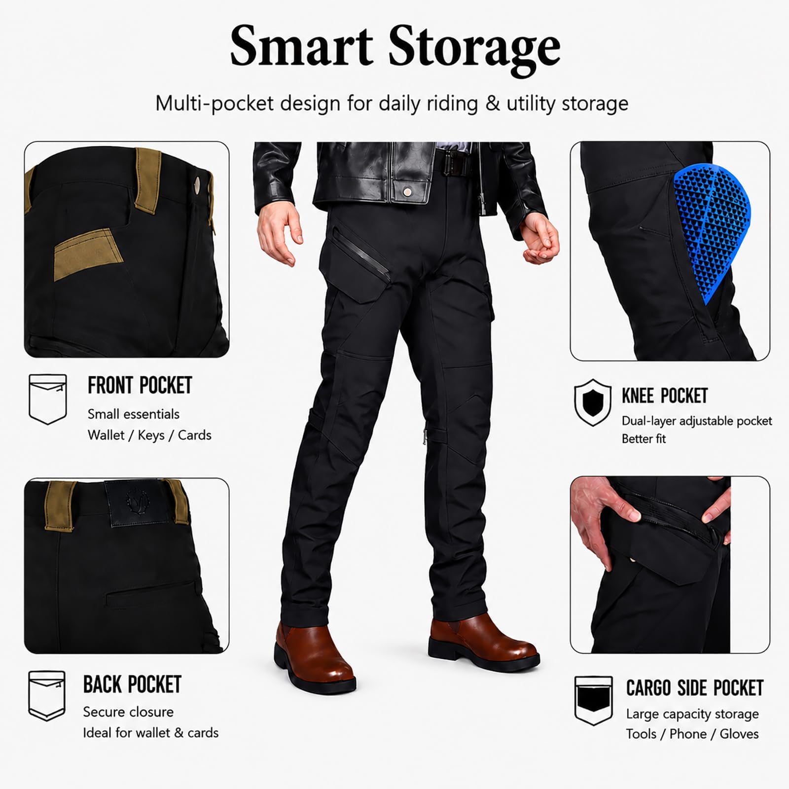 Pantaloni Moto Donna Urban Cargo in Tessuto Oxford con Tasche Multiple, per Pendolarismo, Touring e Uso Quotidiano