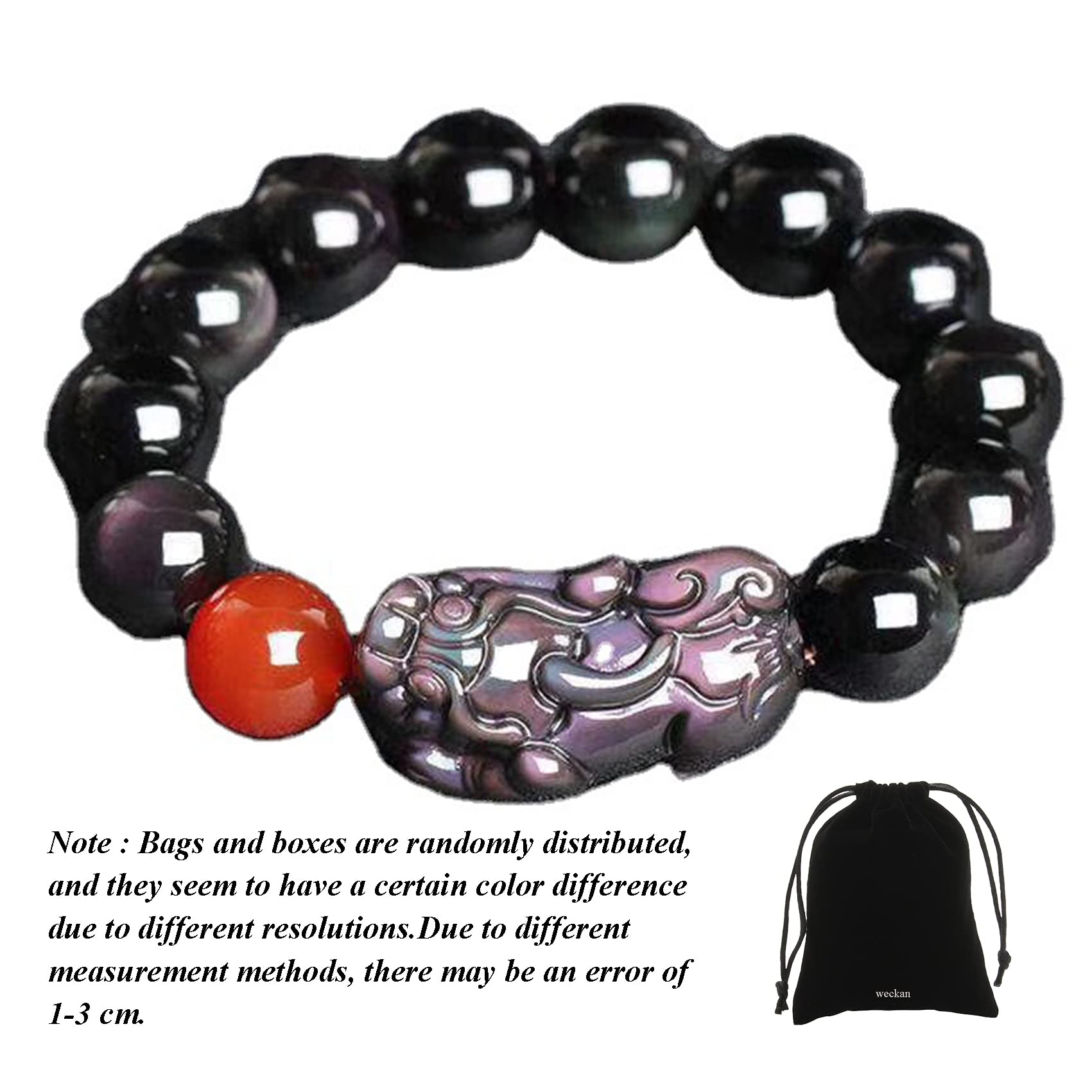 Czarna obsydian bransoletka, bogactwo Rainbow Eye Authentic Crystal Reiki Amulet Lucky Wealth Ward Bransoletka Inspirująca dla kobiet mężczyzn, 12 mm
