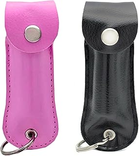 Wholesale Lot Pepper Spray Maximum Strength 1/2 oz Compact Size Police Grade Formula Best Self Defense Tool for Women with Leather Case (Pink/Black(2PC))