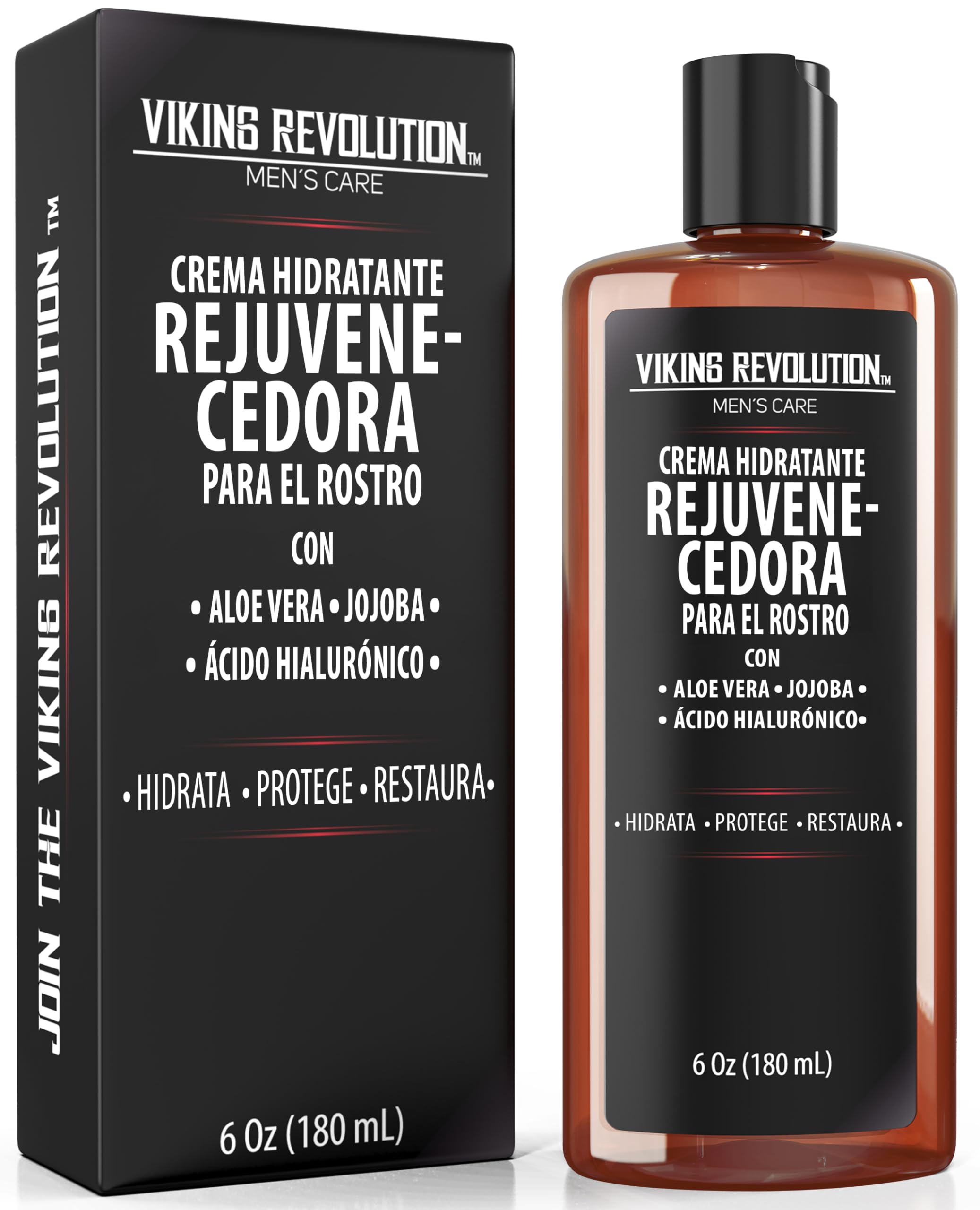 Viking Revolution - Crema Hidratante Facial Hombre 180 ml - Crema Facial Hombre - Natural con Ácido Hialurónico, Aloe Vera y Aceite de Jojoba - Antiarrugas, Anti-envejecimiento - Hidrata y Protégé