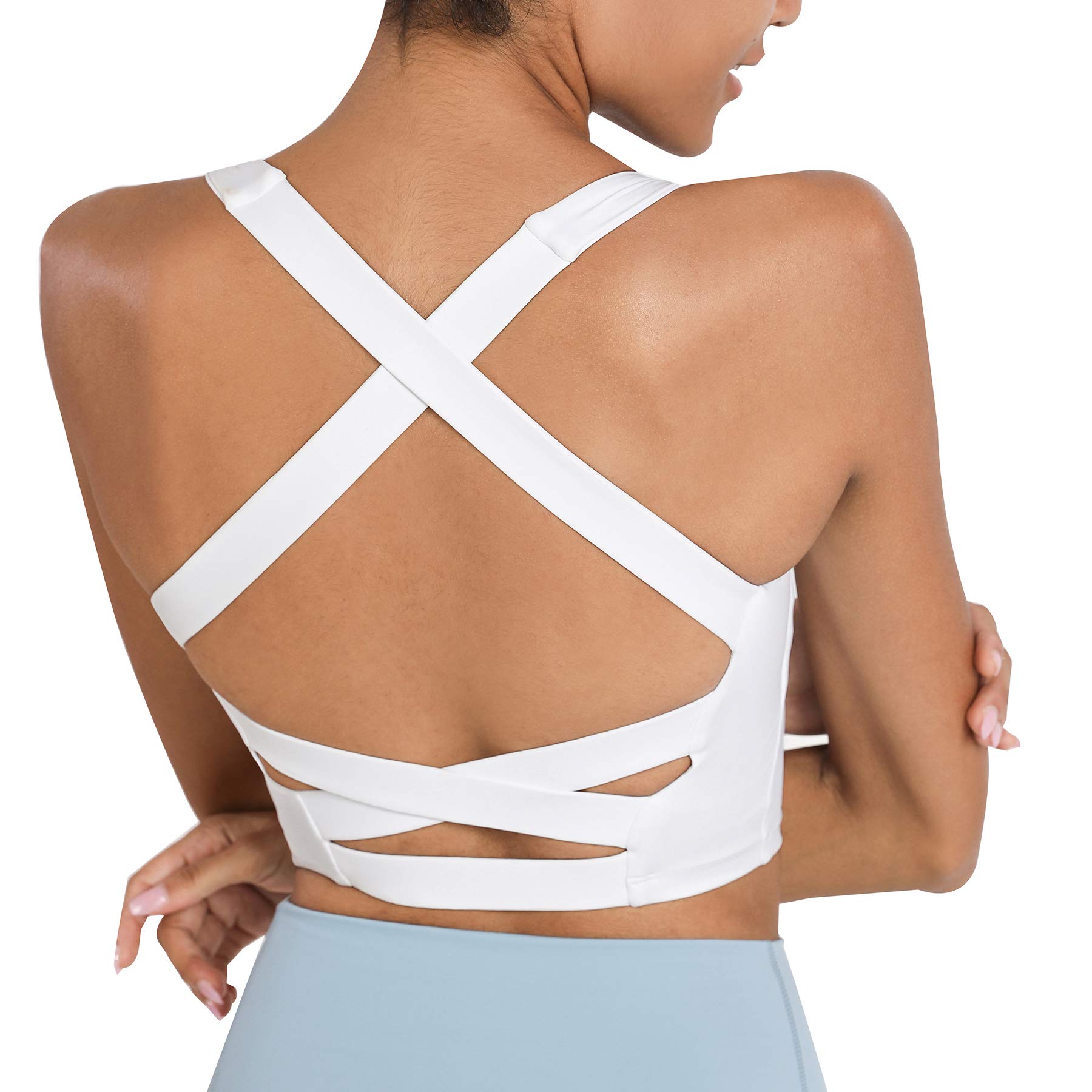 romansong Strappy Yoga Sports Bras for Women Padded Criss-Cross Back Tank Tops