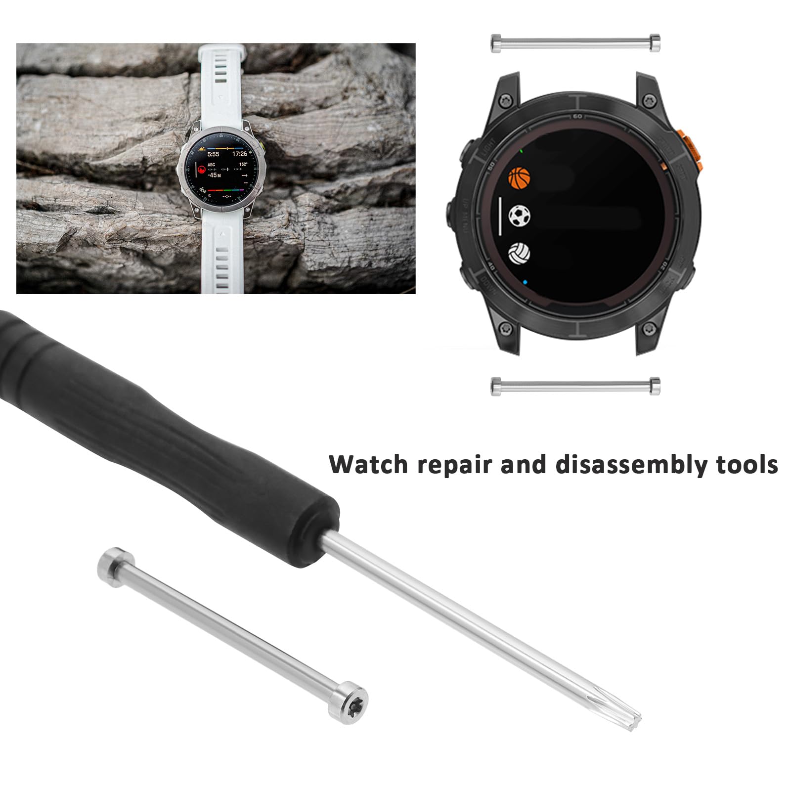 LT Easiyl 1Set Watch Band Lug Link Pins Repair Kit with 2x Metal Screw Rods 2x Screwdrivers Compatible with Garmin Fenix 7/7pro/6/6pro/5/5 Plus - Image 3