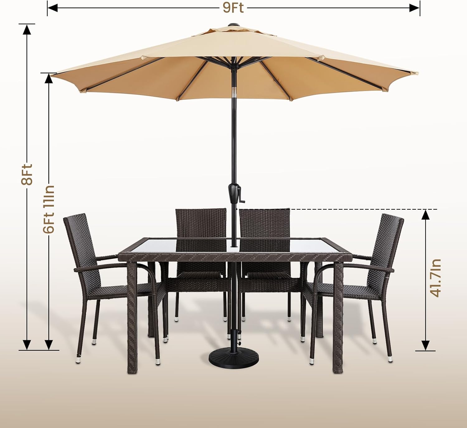 Sun-Ray 9' Round Patio Umbrella with Push-Button Tilt and Hand Crank Lift System, Market Umbrella for Porch, Deck, and Patio