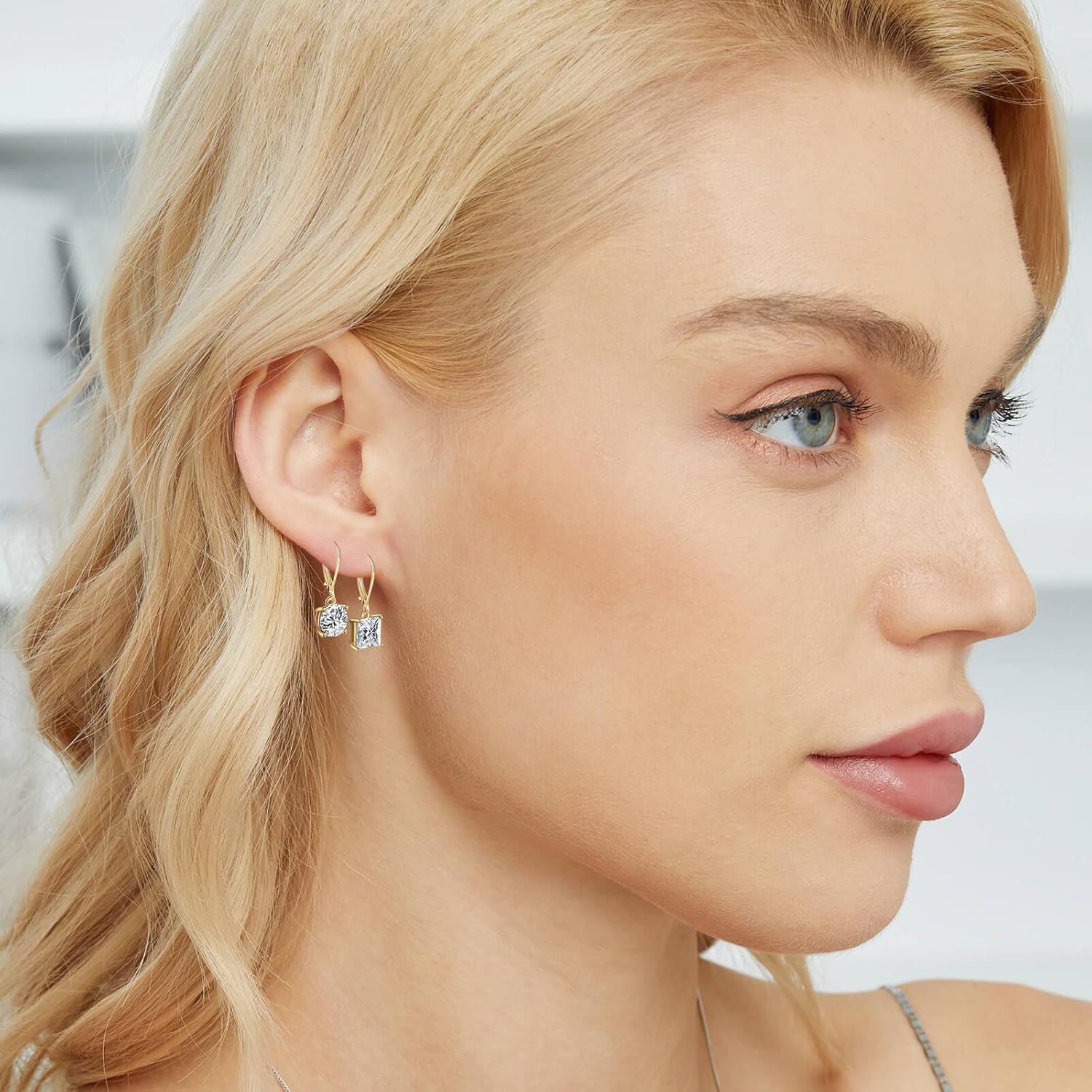 Gemsme Leverback Drop & Dangle Earrings Set | Gold Hypoallergenic Princess and Round Cut Cubic Zirconia Drop Dangle Earrings for Women & Mom - Image 4